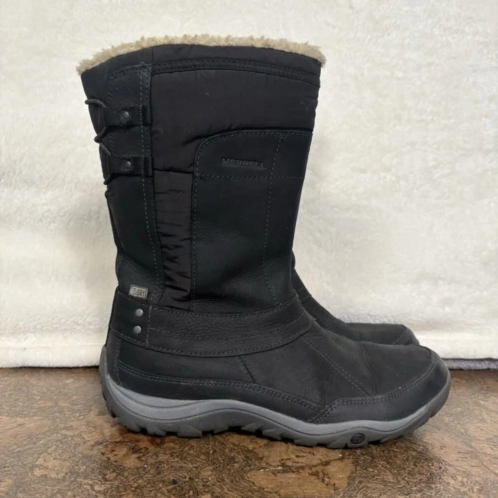 Merrell Black Tall Insulated Winter Boots with Faux Fur Collar